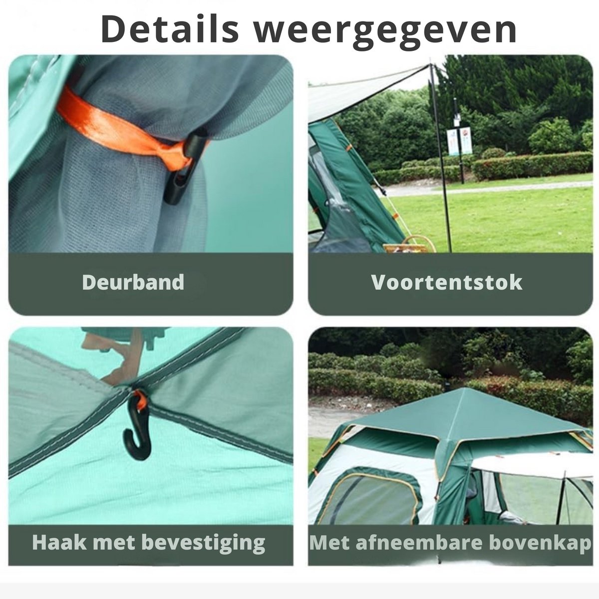 Automatische Pop-up Tent - Waterdicht Kampeertent voor 2-3-4 Personen –Camping Tent - 210x210x140cm - Outdoor Kampeer & Festival Tent–Ideaal voor Gezinscamping en Buitenactiviteiten-Snel Opzetbaar– Met Luifel & Draagtas – Groen – Lexorion – foto 3