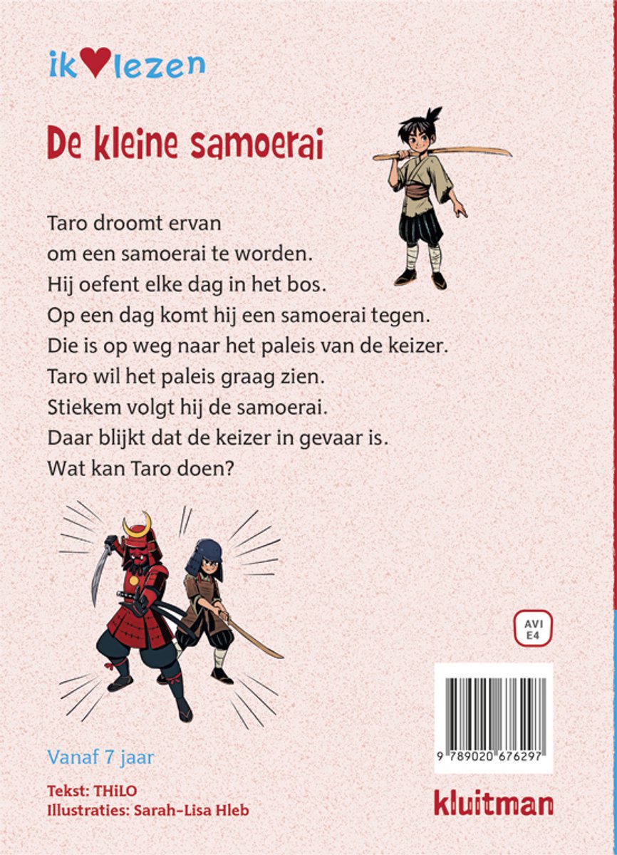 Een jonge samoerai met een zwaard in een bos. Twee samoerai met rode harnassen en zwaarden.