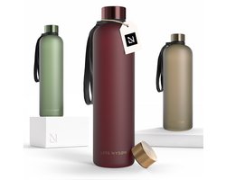 LARS NYSØM Blæst Ultralichte tritan-waterfles 1000ml - BPA-vrij, lekvrij, geschikt voor koolzuurhoudende dranken - Inclusief 2 deksels (Berry Red/Gold)