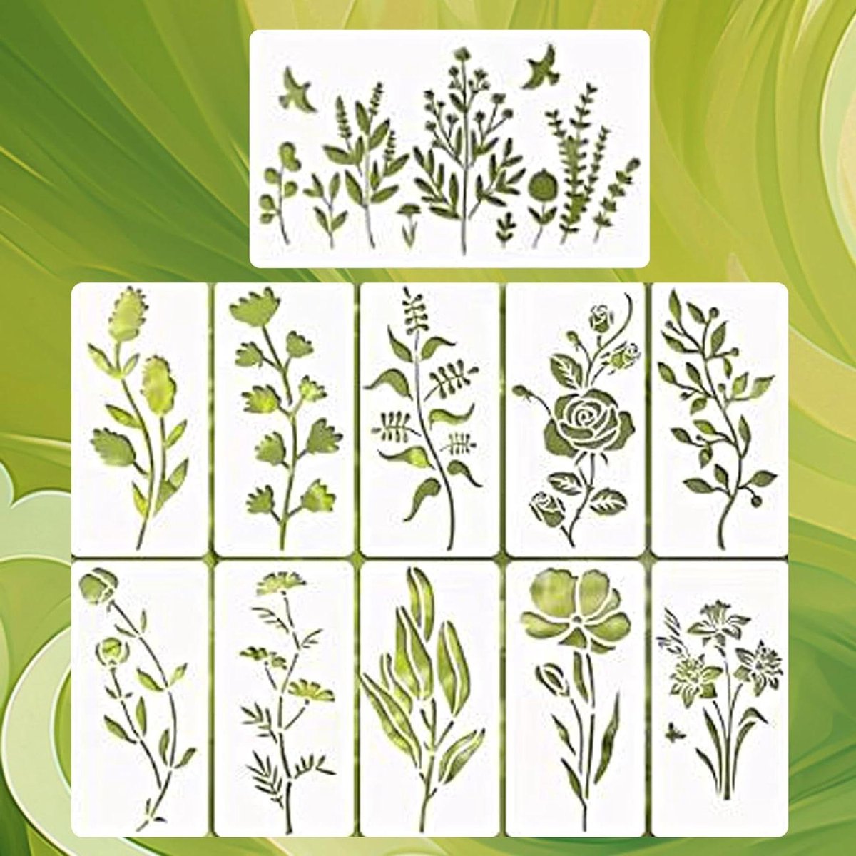 11 stuks herbruikbare bladrankensjablonen voor lentebloemen - Doe-het-zelf knutselprojecten - Schildersjablonen voor hout, muren, meubels, canvas