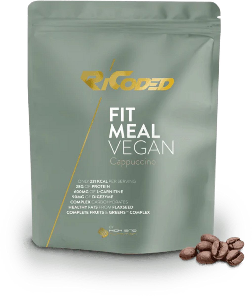 Goedkoopste High End Nutrition | Ricoded | Fit meal | Maaltijd vervanger | 900gr | Cappuccino | Eiwitten | Laag in calorieën | Shake | Greens | smoothies | Diner | Lunch | Ontbijt | Veganistisch | Nutriworld