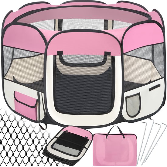 Tectake Opvouwbare Puppyren - Roze - 125 x 125 x 64 cm - Incl. Draagtas
