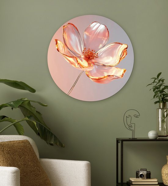 WallCircle® Cercle Mural 60x60 cm - Cercle Mural en Verres - Bloem - Rose - Décoration murale salon - Décoration murale chambre - Accessoires de décoration de chambre - Tableaux ronds