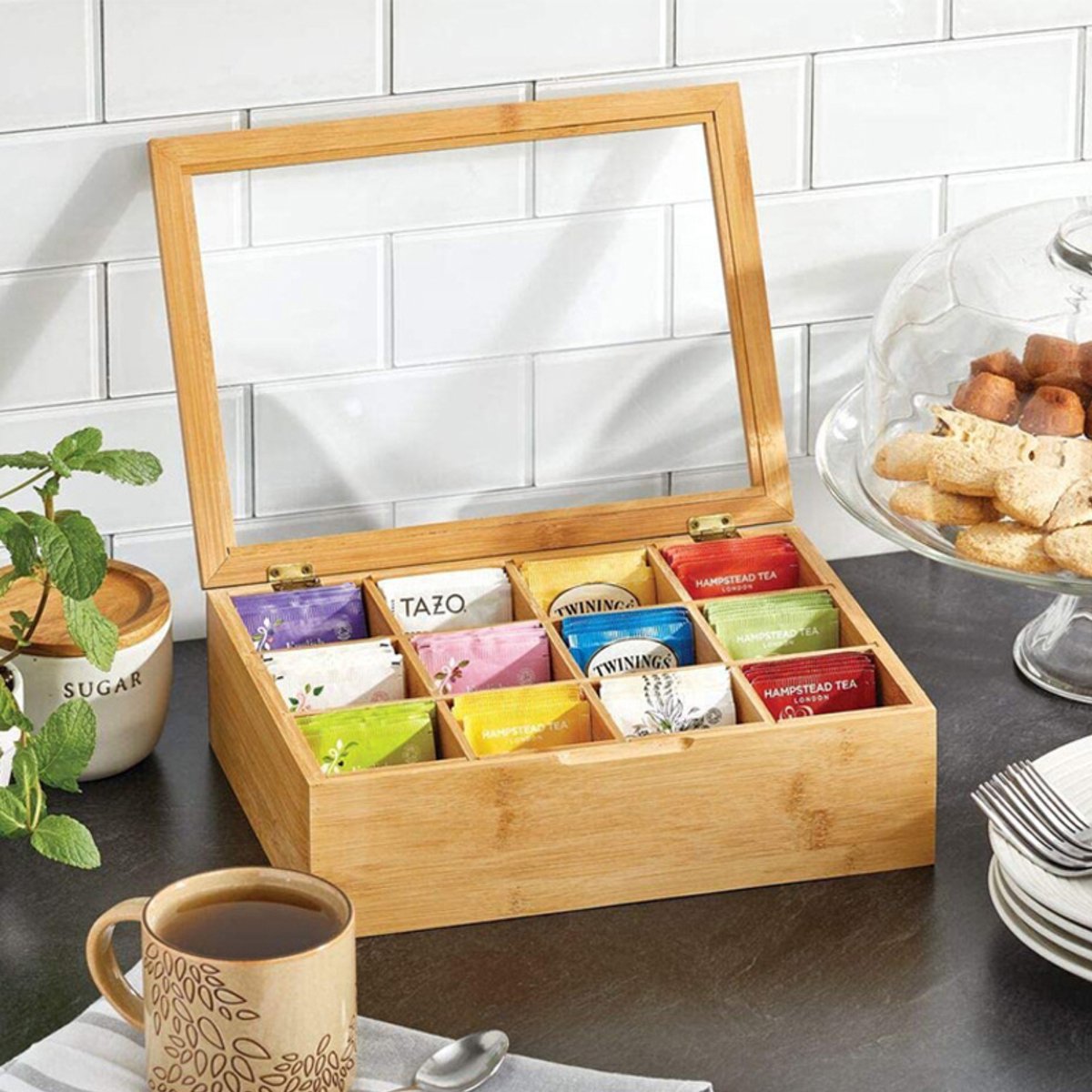 LifeLux Luxe Bamboe Theebox 12 vakken – Stijlvolle Thee Opbergdoos met Doorzichtige Bovenkant | Organizer voor Theezakjes & Accessoires — cadeau in Wonen & Interieur - foto 7
