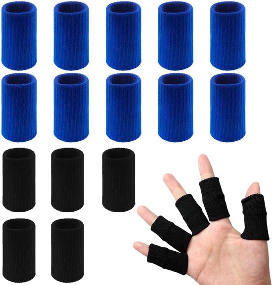 Foto: 20 stuks vingermouwen beschermers sportvingermouwen duimbrace ondersteunende vingerbrace elastische duimmouwen voor pijnverlichting artritis trigger finger sportvingerbescherming elastisch en ademend nylon zwart blauw