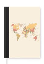Notitieboek - Schrijfboek - Wereldkaart - Realistisch - Beige - Notitieboekje klein - A5 formaat - Schrijfblok