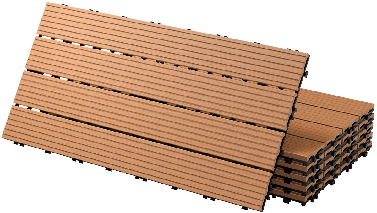 2m² 12 stuks WPC terrastegels 60x30 cm lichtbruin in houtlook Balkonvloer met afwatering en kliksysteem Vlonder balkontegels