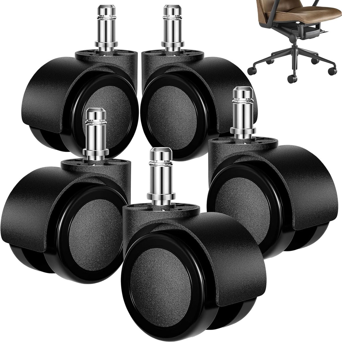 Ibenzoa® Set van 5 Harde Vloerwielen – 11 mm x 22 mm, Geschikt voor Bureaustoelen tot 200 kg