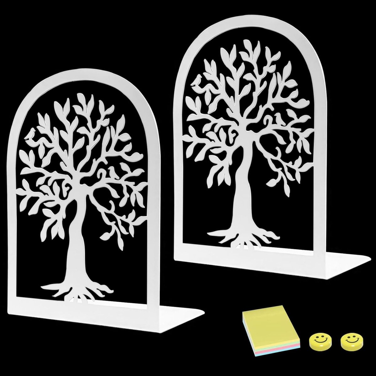 Ibenzoa Elegant Metalen Boekensteunen - Set van Twee, Zwart Wit Design
