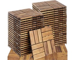 tectake® - Houten Tuintegels - Weerbestendig - Vloerbedekking voor balkon - Vloertegels - Balkonvloer - Terrastegels met kliksysteem - Drainage - set van 40