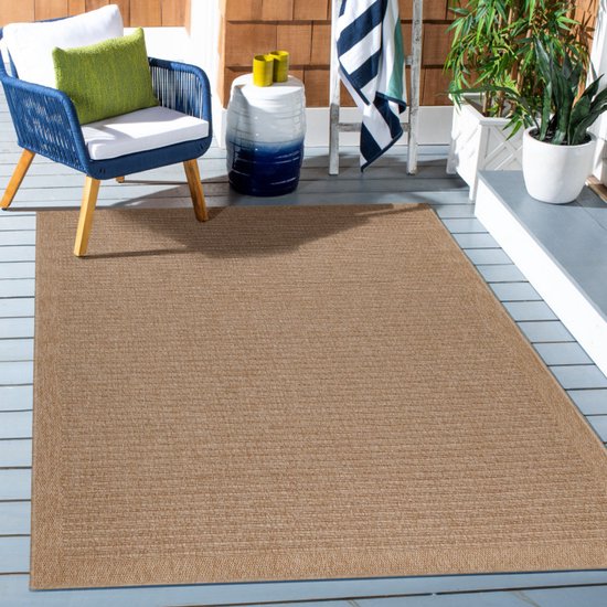 Tapis Dhaka – Beige clair – Poils ras au Design dynamique – Pour l'intérieur et l'extérieur – 280 x 370 cm