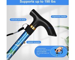 SUMOH® Wandelstok Blauw Sterke Kwaliteit - Verstelbaar & Opvouwbaar - Hiking & Nordic Wandelen - Lichte en stevige Loopstok voor Ouderen - Anti-slip, Ergonomisch, Inclusief Polsband en opbergzak - Maximale Ondersteuning en Comfort