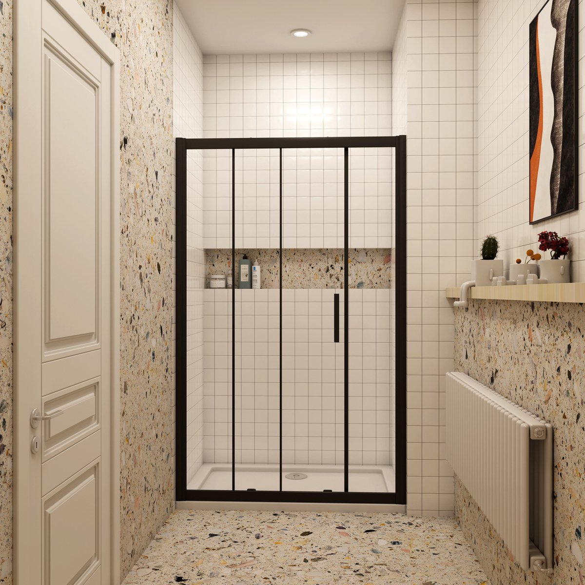 Douchedeur schuifdeur 110x195cm 8mm gehard glass easyclean mat zwart aluminium profiel-Deurbuffer