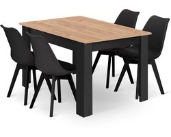 Eethoek - Eettafelset - NP 120x80 Craft met Zwarte Poten + 4 Stoelen MARK Zwart met Zwarte Poten, Modern Design, Geschikt voor Keuken, Eetkamer en Woonkamer