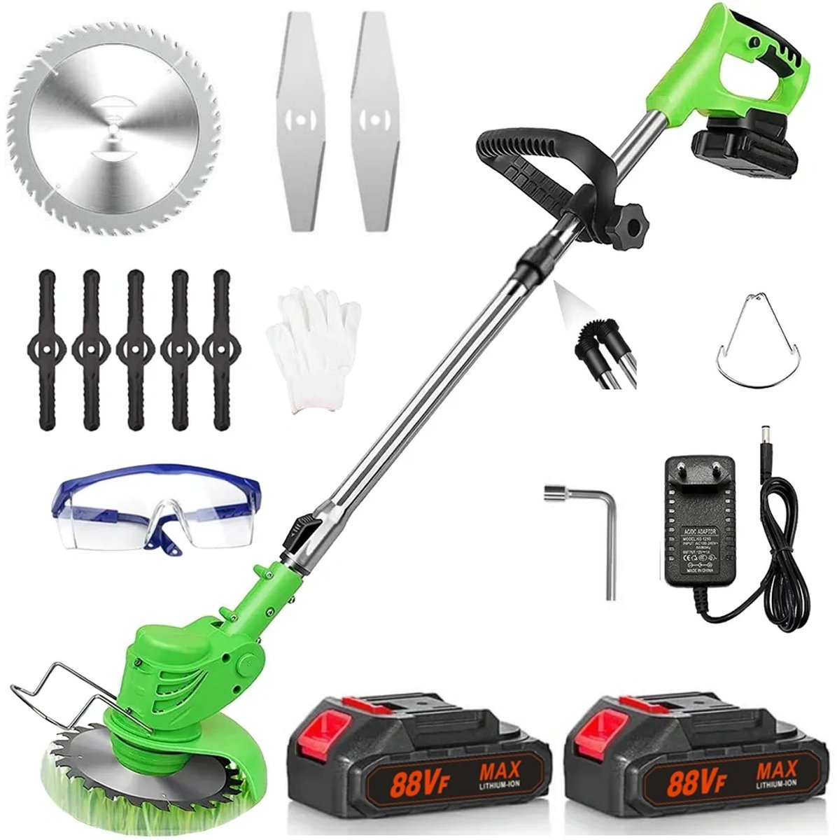 Traumheim® 3-in-1 Kantenmaaier – Grastrimmer – Bosmaaier – Grasmaaier – Draadloos & Elektrisch – Incl. 2 Accu ‘s & Snellader – Opvouwbare - groente