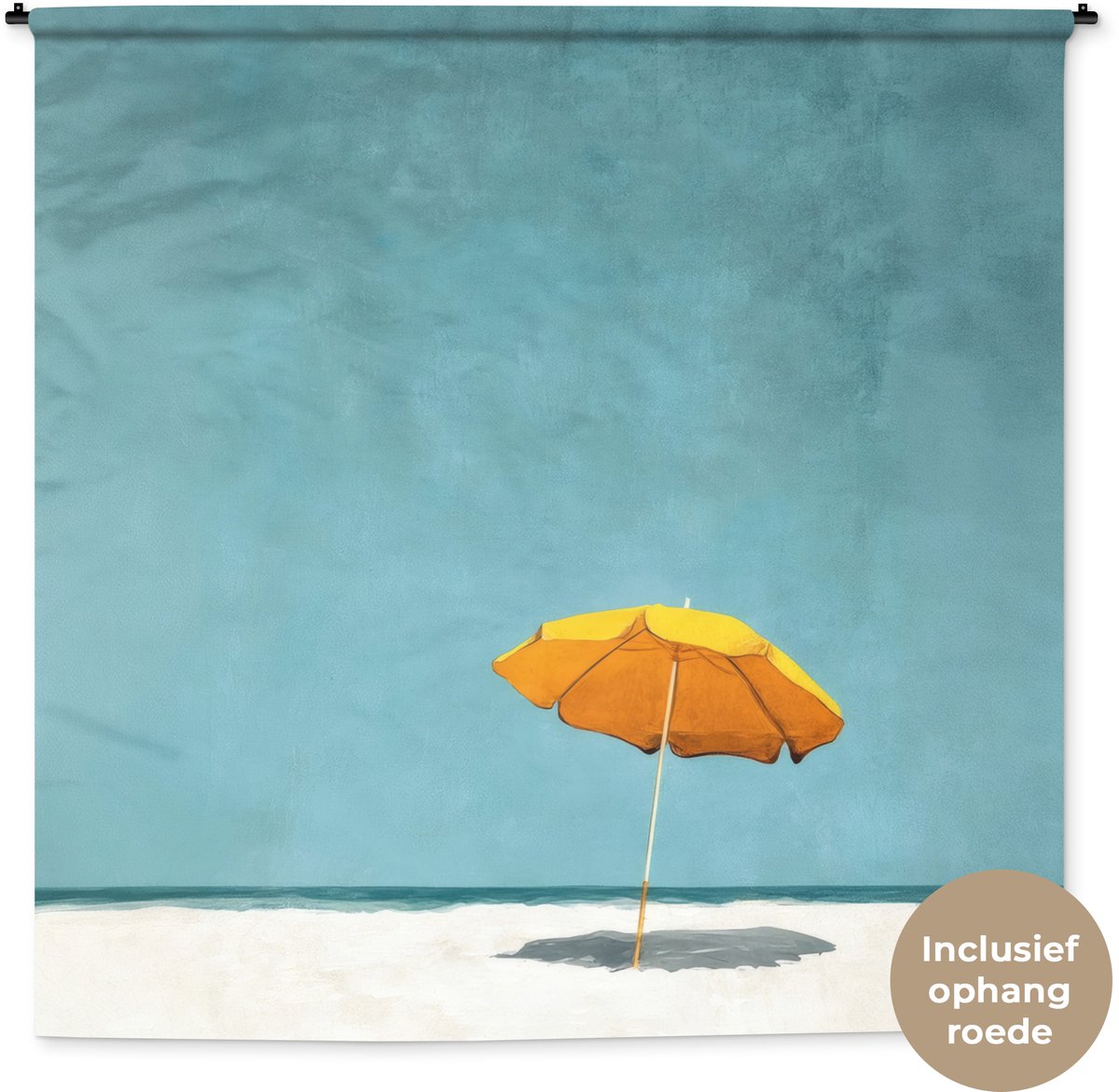 Wandkleed 180x180 cm - Wanddoek Parasol - Geel - Strand - Zee - Wandtapijt - Wandkleden