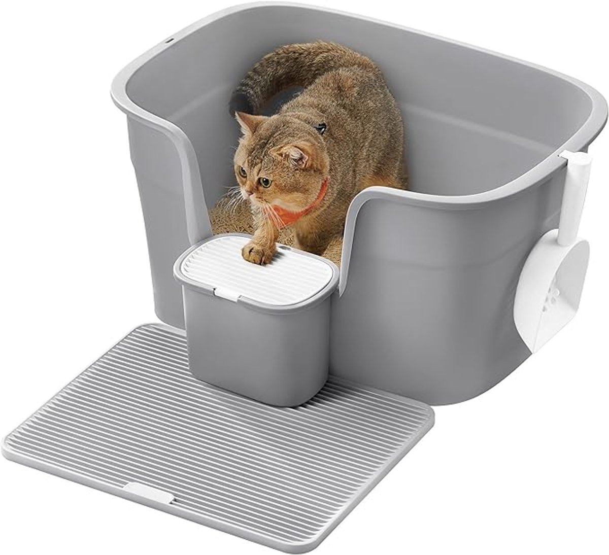 MAZAZU - Kattenbak - Kattentoilet - Met Schep - Grijs - 64x44x33
