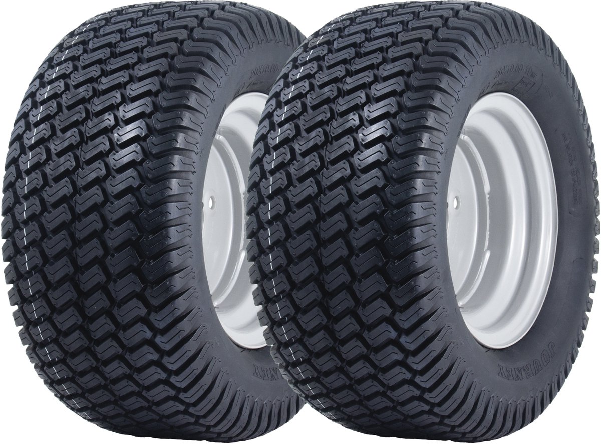20x10.00-10 grasmaaierwielen, 4-laags, Grass P332, straatlegaal, 100 mm PCD-velg (set van 2)