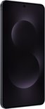 Zijkant van een zwarte Samsung telefoon met S-vormige wallpaper.