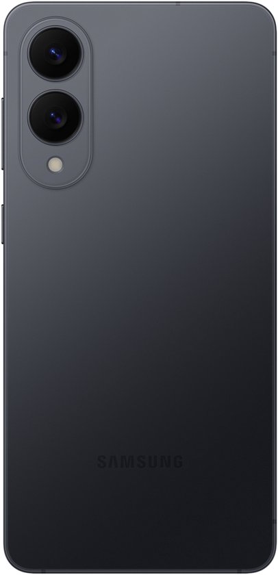 Zwarte Samsung telefoon, achterkant met dubbele camera.