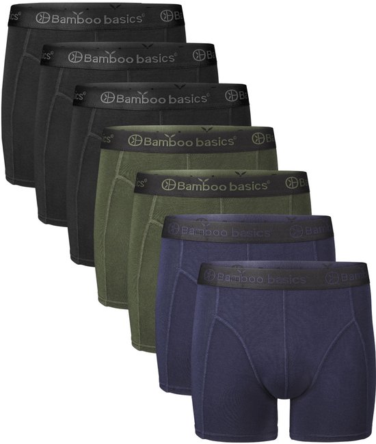 Bamboo Basics Heren Bamboe Boxershorts Rico (7-pack) - Navy, Army & Zwart - Ondergoed Heren - Boxershort Heren Lange pijp - Maat XL