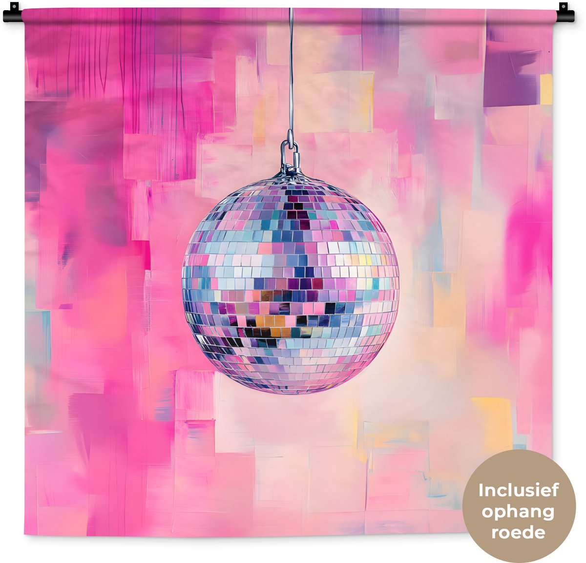 Wandkleed 90x90 cm - Wanddoek Discobal - Pink - Verf - Wandtapijt - Wandkleden