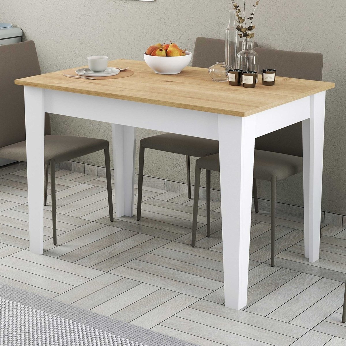 Kiev Keukentafel | 100% MELAMINE | Wit, Eiken - Emob - Keukentafel - Wit; Bruin - Melamine; Spaanplaat