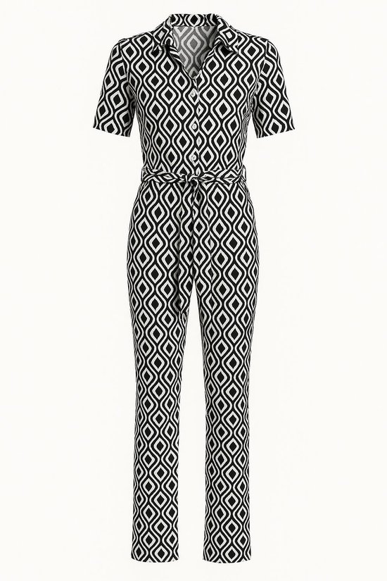 Angelle Milan Jumpsuit – Zwart/Wit Print – Travelstof