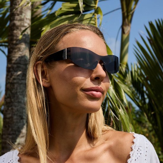 Zonnebril classic - Zonnebrillen - Festival bril - Rave bril - Glasses - Glanzend - Randloos montuur - Zwart - Zwarte glazen van Merkloos — afbeelding 2