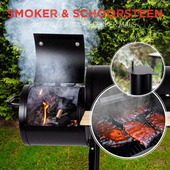 BBQ Collection 2-in-1 Smoker BBQ - Houtskool Barbeque - Buitenkeuken Barbecue - Grill en Smokerbarbecues - 104 x 58 x 114 cm
