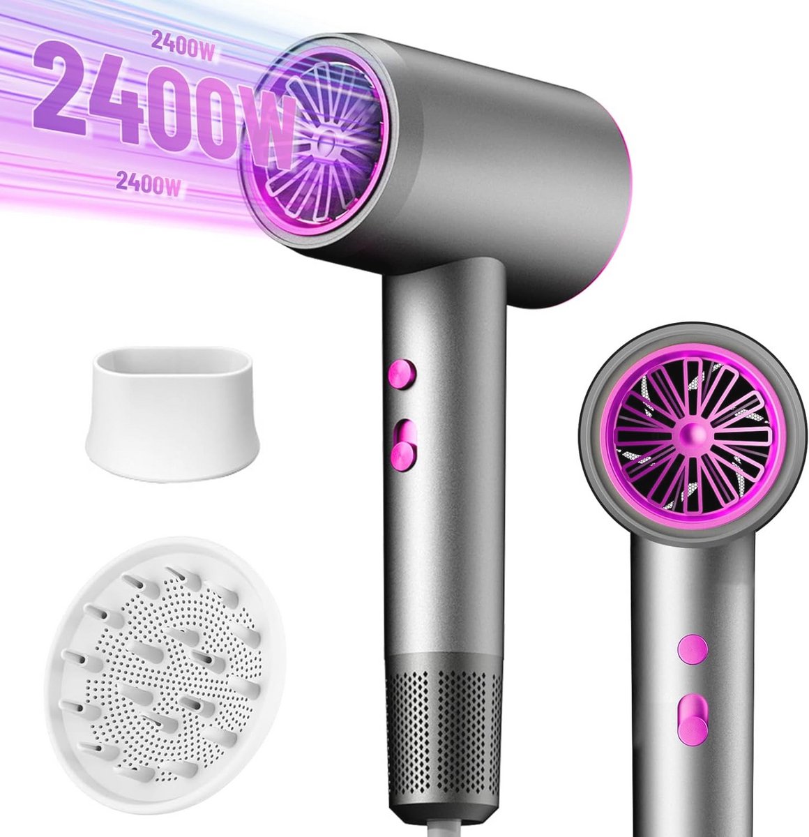 Professionele haardroger met negatieve ionentechnologie - 2400 W reis-haardroger met diffuser en concentratoren