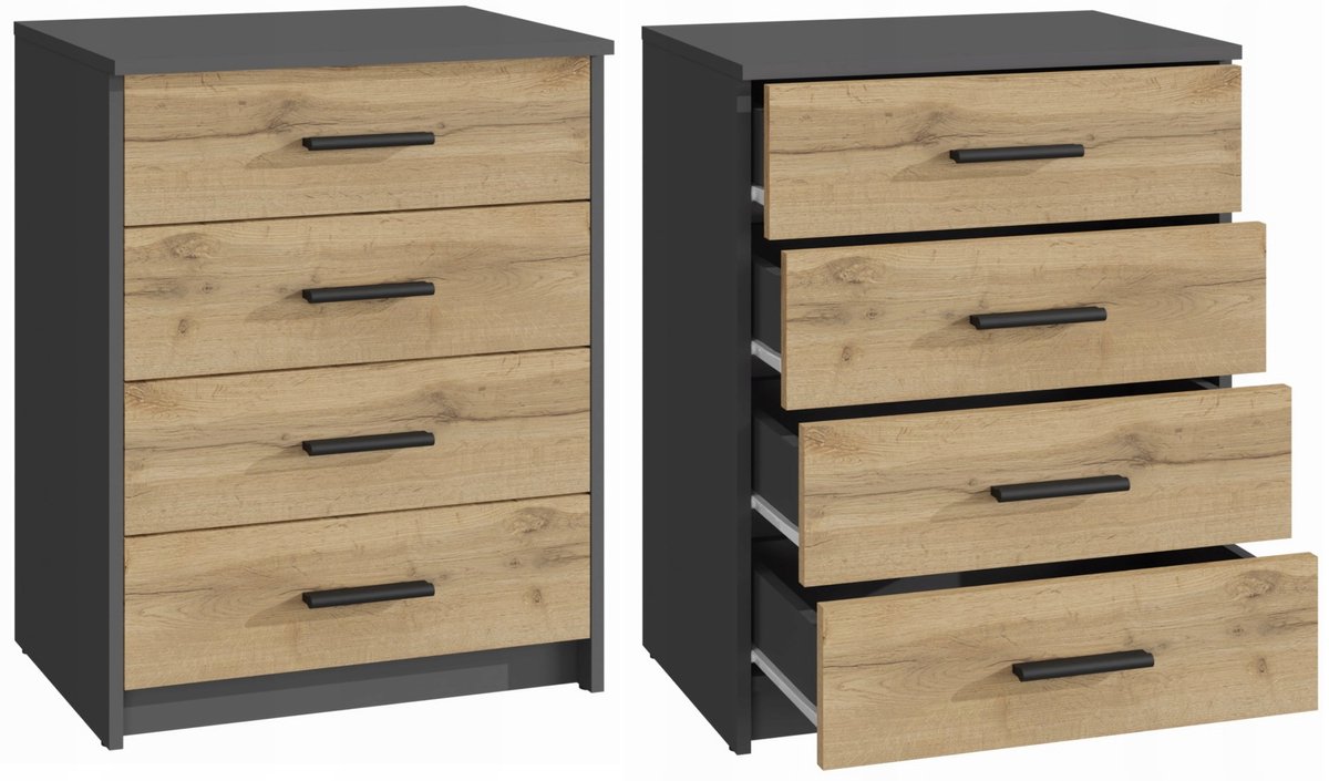 UFC Bodo Serie - Antraciet-Wotan Kommode - 60cm - 4 Laden - Laminated Surface
