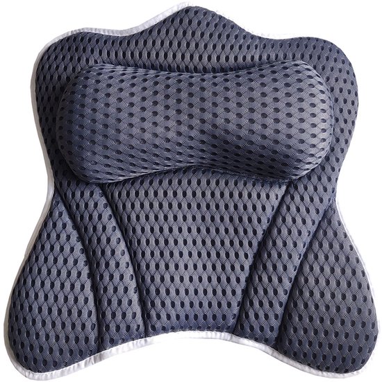 Lonkenn Badkussen, Ergonomisch Badkussen, Hoofdsteun voor Badkuip met 2 Extra Sterke Zuignappen, Antislip, Badaccessoires voor Hoofd, Nek en Rug, Grijs
