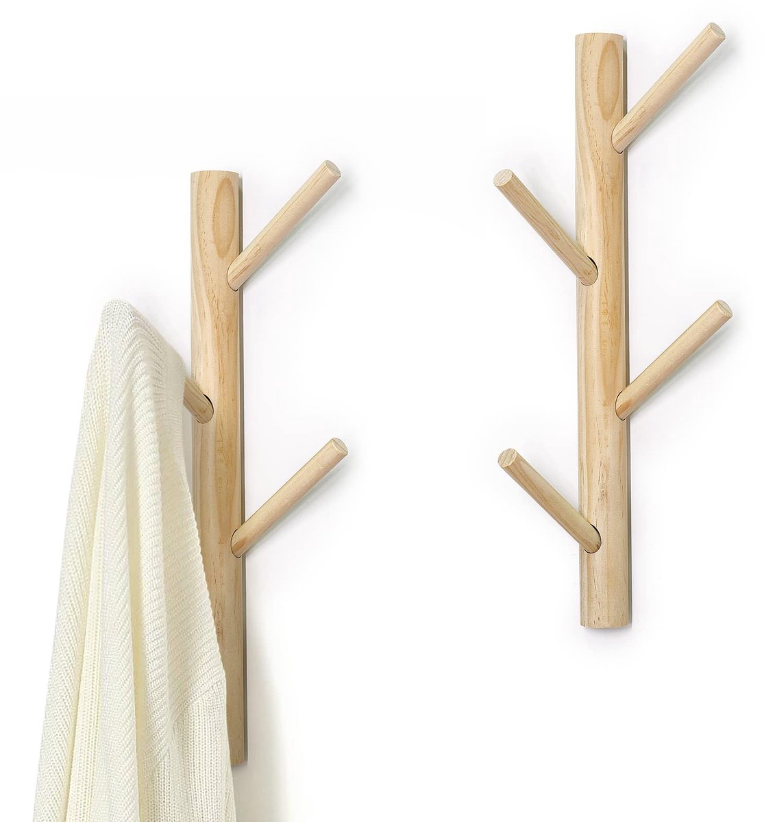 Unyqoos ® Stijlvolle Houten Wandkapstok met 8 Kledinghaken voor Diverse Ruimtes - Set van 2 Stuks Bruin