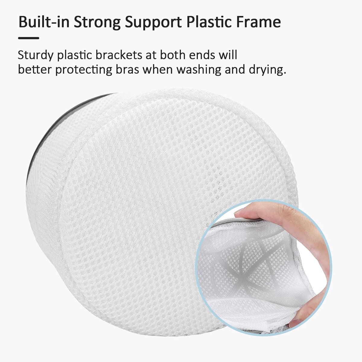 3 stuks - bh-waszakje - mesh waszakken - wasmachine zakken - voor delicate was - fijnmazige lingerie waszakken - ondergoed waszak met ritsen - voor intiem ondergoed - Cilindrische Ritsen Wasmachinetas - grijs - 15*17 cm — afbeelding 2