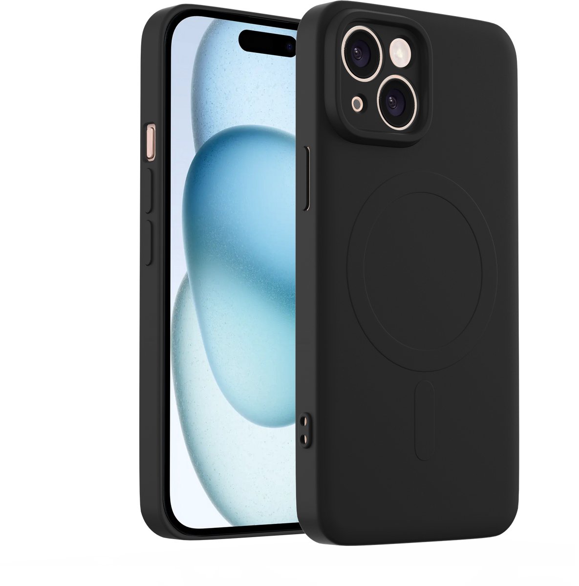 ShieldCase siliconen back cover met magneet geschikt voor iPhone 15 hoesje - TPU / siliconen backcover - telefoonhoesje speciaal voor magnetische accessoires - hoesje met camera cover (zwart)