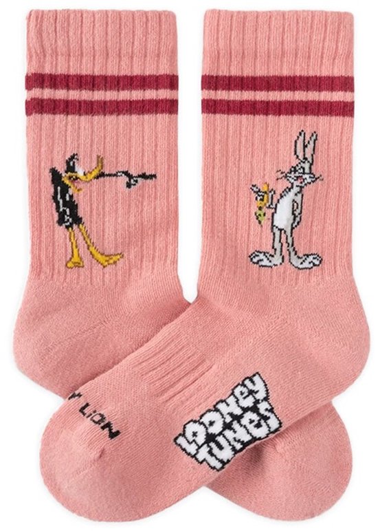 Chaussettes de sport Jimmy Lion pour enfants, motif Daffy vs Bugs, roses (Looney Tunes)