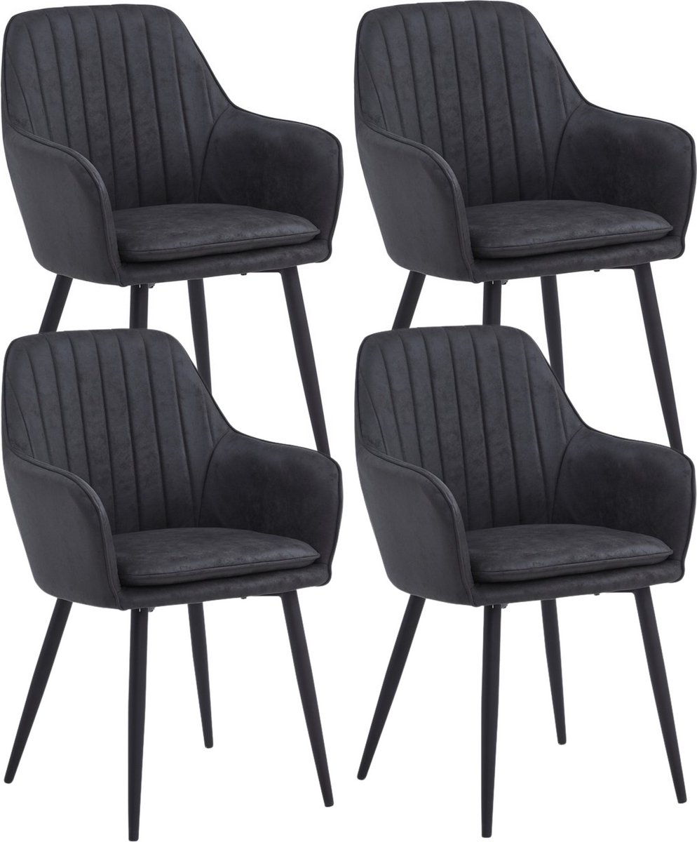 Colenis Lavinia Eetkamerstoel - Set Van 4 - Antraciet - Microfiber - Industrieel