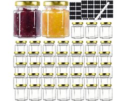 Set van 40 kleine glazen potten met deksels en etiketten - Multifunctionele mini potten voor jam, kruiden en meer