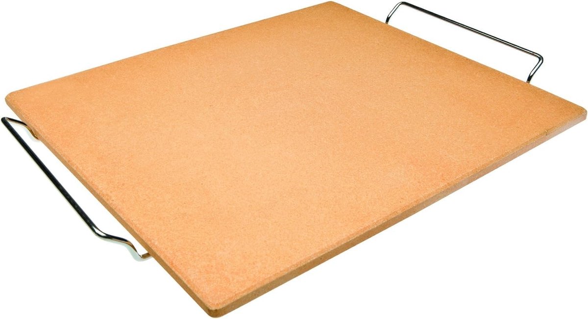 Pizzasteen keramiek rechthoekig - Oranje zilver - Geschikt voor oven en barbecue - 40 x 35 x 1.5 cm
