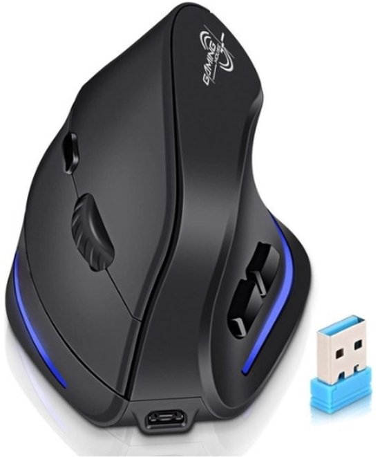 StayPowered Ergonomische Draadloze Muis - Ultiem Comfort en Efficiëntie - Uniek Verticaal Ontwerp - 2400 DPI Instellingen - 6 Knoppen - Lange Accuduur - 2.4GHz Wireless - Plug & Play - Zwart - Levering Sneller dan Aangegeven!