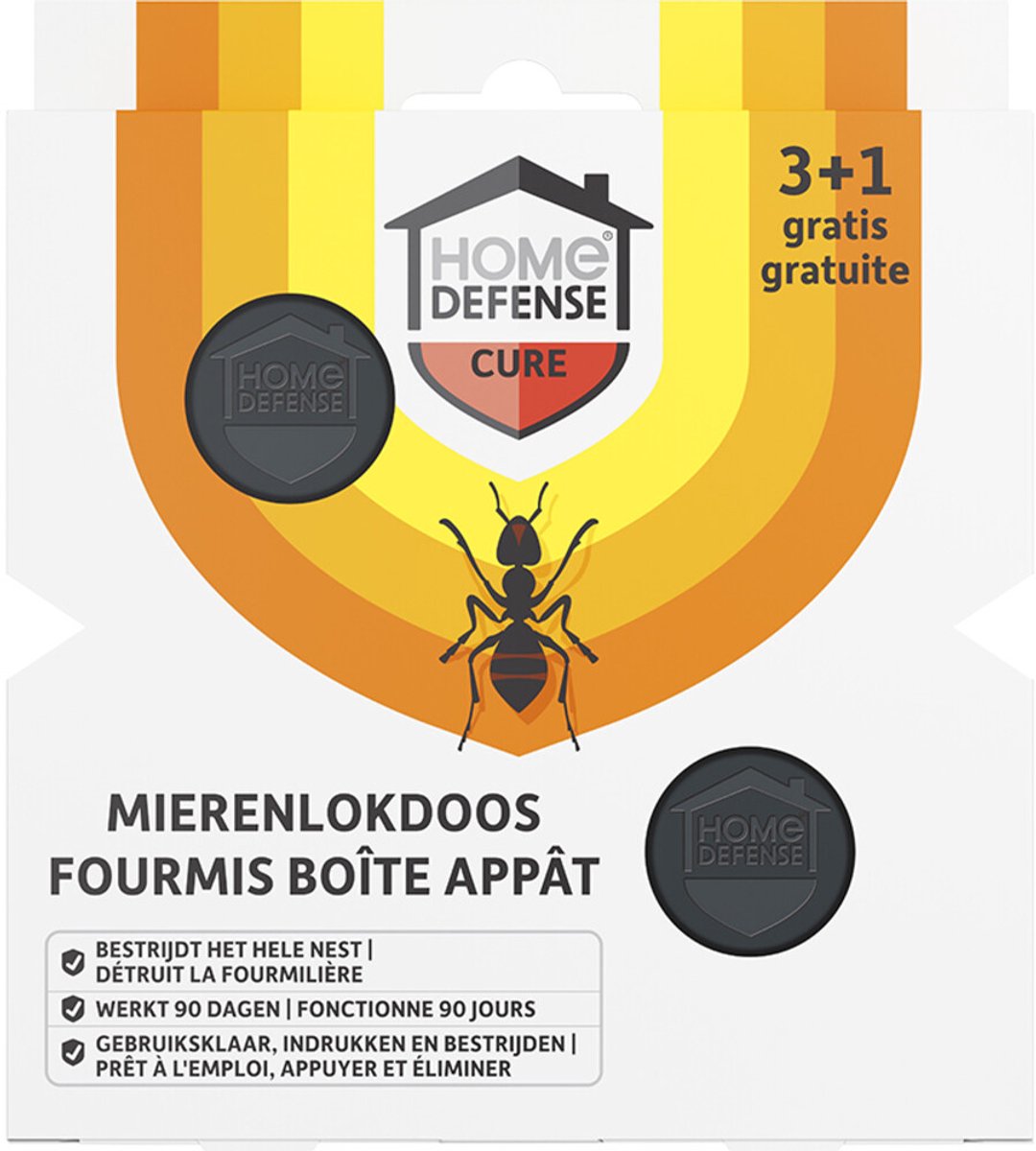 Home Defense - Mierenlokdoos 4 stuks - Effectieve mierenbestrijding - Voor binnen en buiten - Werkt tot wel 90 dagen - Insecticide