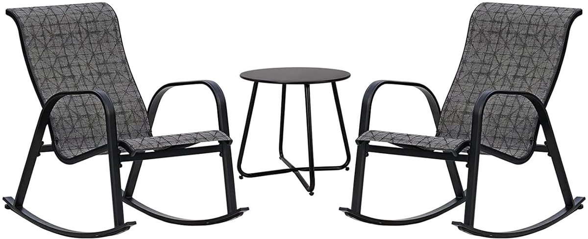TRANKIELO® - Luxe Balkonmeubelset: Schommelstoelen en Bijzettafel, Weerbestendige Loungeset voor Tuin en Terras (Zwart en Grijs Geruit)