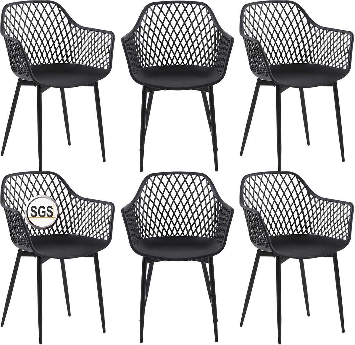 Set van 6 Tuinstoelen met Armleuning - Comfortabele Loungestoelen voor Buiten, Zwart