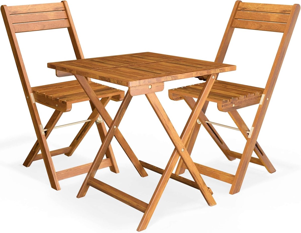 Opvouwbare Tuinset voor 2 Personen - Weerbestendig Acaciahout - Compacte Balkon Tafel en Stoelen