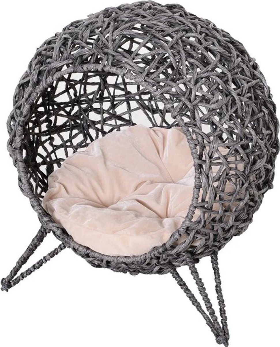 Gran VidaÂ® - Kattenbed Rotan Grot - Semi-open Design - Inclusief Kussen - Voor Klassieke en Moderne Interieurs