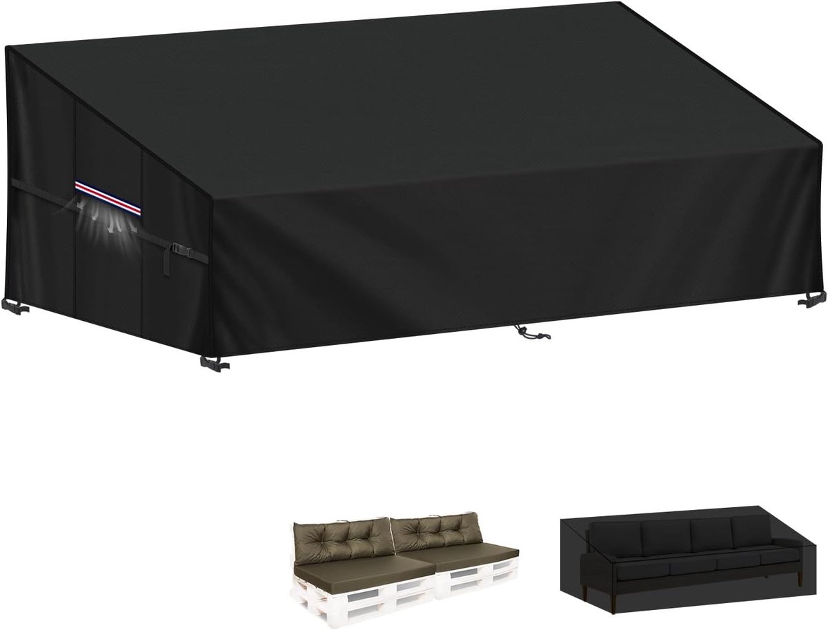 Famanu - Tuinbankhoes 4 Zits Beschermhoes voor Tuinbank, 420D Oxford-Stof Lounge Afdekking voor Tuinmeubelen, Waterdichte Hoes voor Tuinbank, Palletbank, Palletmeubel, 250x99x80/40cm