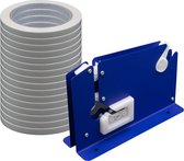 Zakkensluiter set 1 zakkensluiter + 16 rollen pvc tape Wit - 9mm x 66 meter - type H7 - Tapedispenser - Zaksealer tafelmodel - RVS - Met afsnijmes -