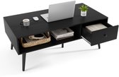 COSTWAY Salontafel met lade, opbergruimte, open vak, woonkamertafel, houten banktafel, salontafel, 109 x 55 x 39,5 cm, zwart