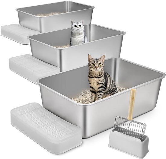 Ingesloten Roestvrijstalen Kattenbak - Extra Groot met Deksel & Hoge